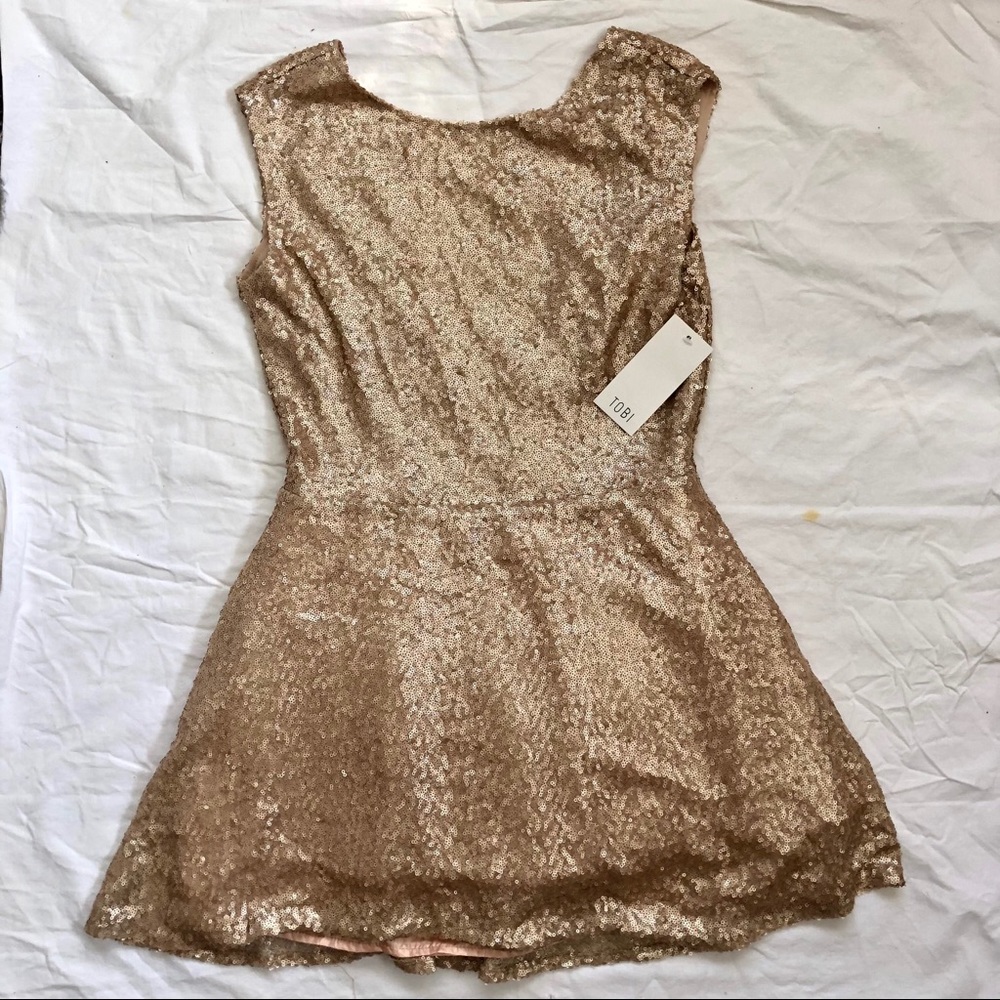 NWT Sequin dress in champagne gold fit and flare - Picture 5 of 8